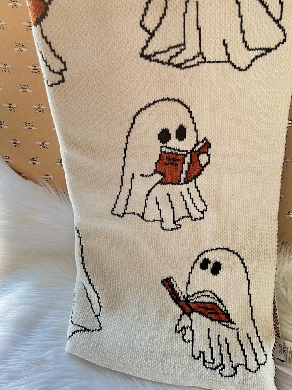Goblin and Ghoul Halloween Ghost Reading Book Throw Blanket